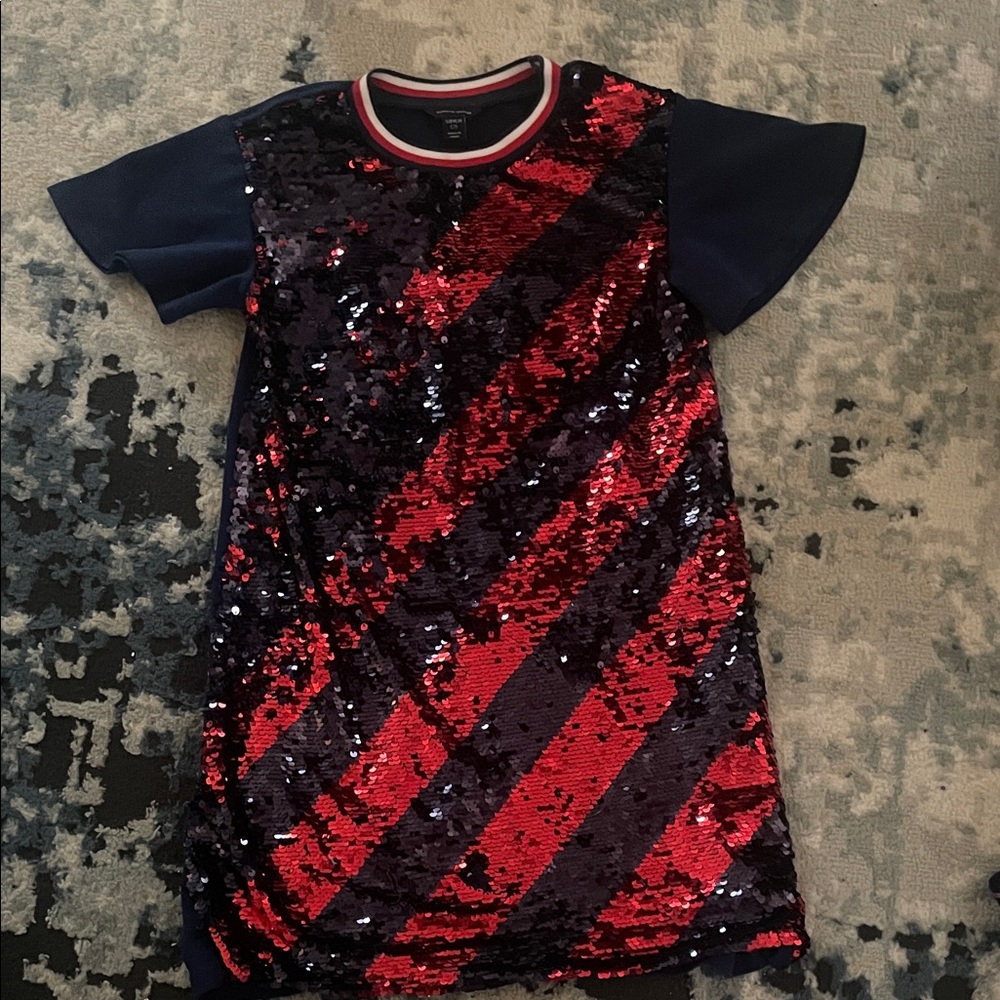 Tommy Hilfiger Red and Navy Sequin Kids Dress